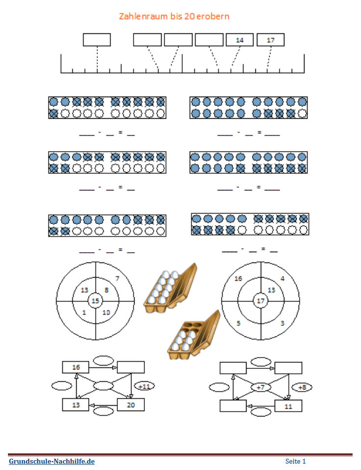 Arbeitsblatt Mathe Zahlenraum bis 20 erobern